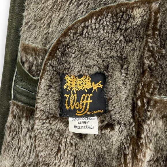 Wolff  Canada Shearling Sheepskin Olive Green Leather Fur Coat Jacket Women's L - Picture 9 of 12